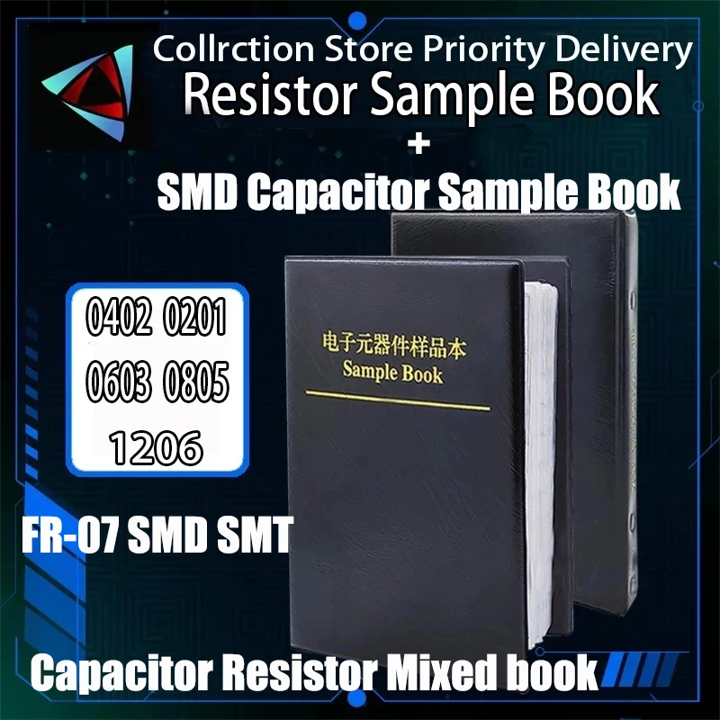 Libro mixto de resistencias de condensador 0201 0402 0603 0805 1206 1% FR-07 Kit surtido de chips SMD SMT 170 valores 0R-10M Libro de muestras