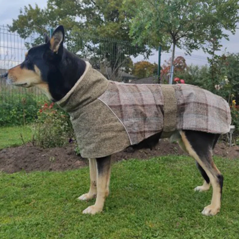 Ropa cálida de lana para perros grandes, chaqueta con estampado a cuadros a la moda para mascotas con cinturón para perros medianos y grandes, ropa Weimaraner de galgo
