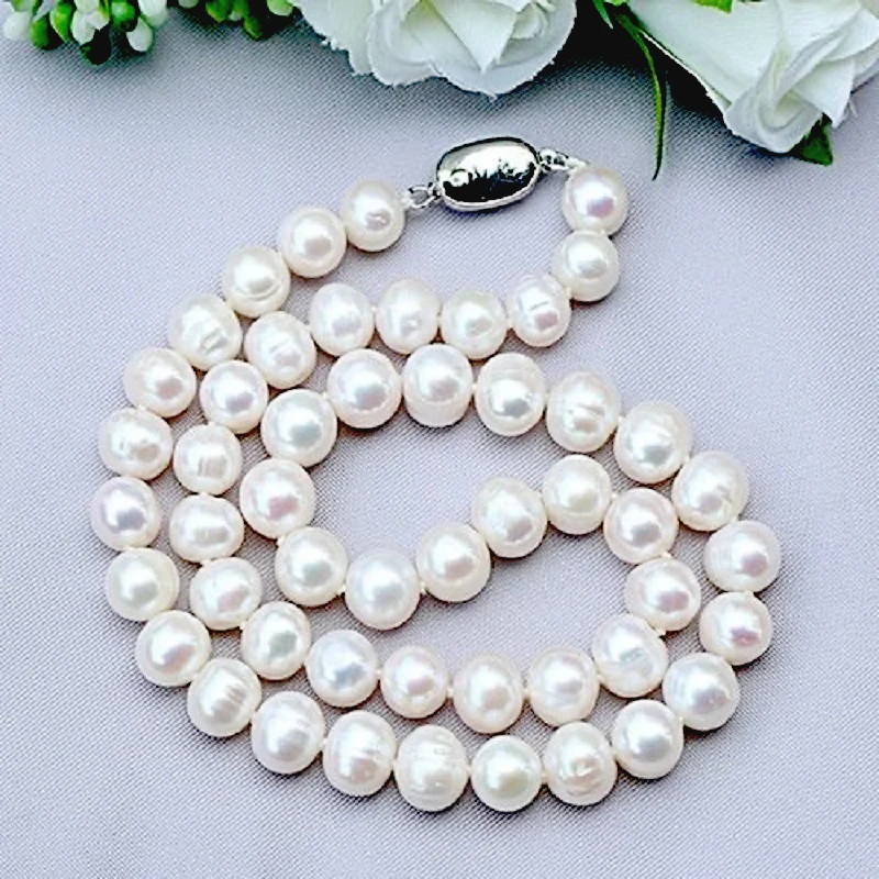 Collares de perlas naturales, joyería de perlas de agua dulce de 9-10mm, collar de plata de ley 925 para mujer, regalo de compromiso