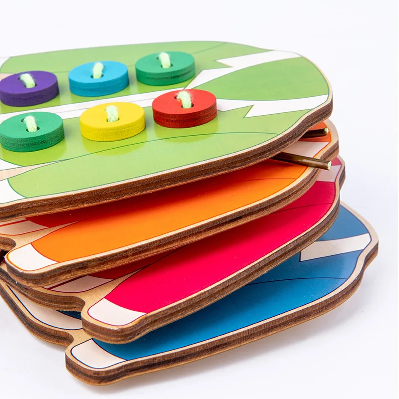 1 Juego de juguetes Montessori para aprender habilidades de vida, botón de enhebrado, ayuda para enseñanza, botón de costura, juego de mesa de entrenamiento, regalo para niños y niñas