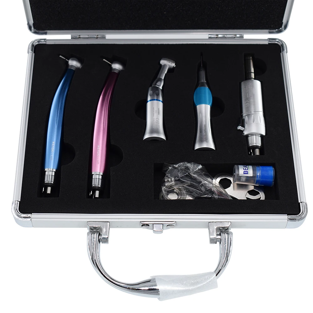 Kit de Equipo Dental: Pieza de mano de alta velocidad + Pieza de mano de baja velocidad, Contra-ángulo, Motor neumático recto tipo E de 4/2 orificios