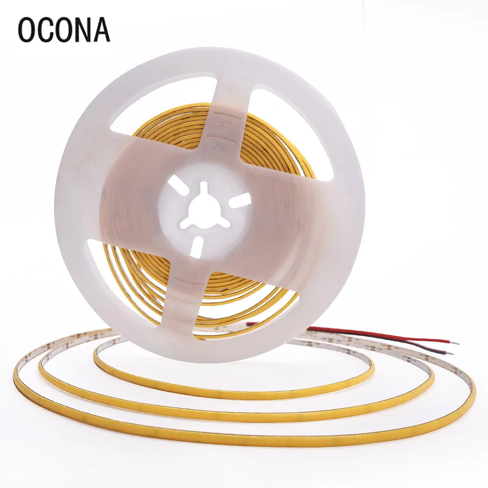 Tira de luces LED COB súper fino de 5V y 3mm para decoración DIY de juguetes, luces de cinta flexibles blancas frías alimentadas por batería USB de 480LED/m, color rojo