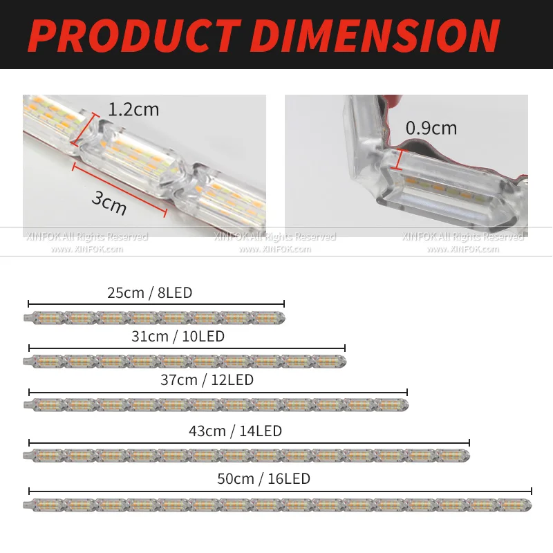 Tira de luces LED Flexible ámbar blanca, luz de circulación diurna DRL, resistente al agua, luz diurna secuencial, luces de señal de giro de freno rojas, 2 uds.