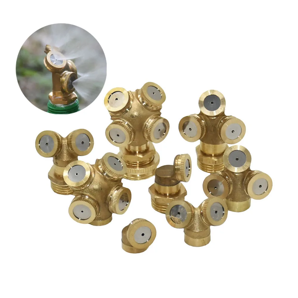 Boquilla rociadora de latón para jardín, rociador de agua de riego de jardín con 1/2/3/4 orificios para atomización de pesticidas, 1/4 ", 1/2", 3/4"