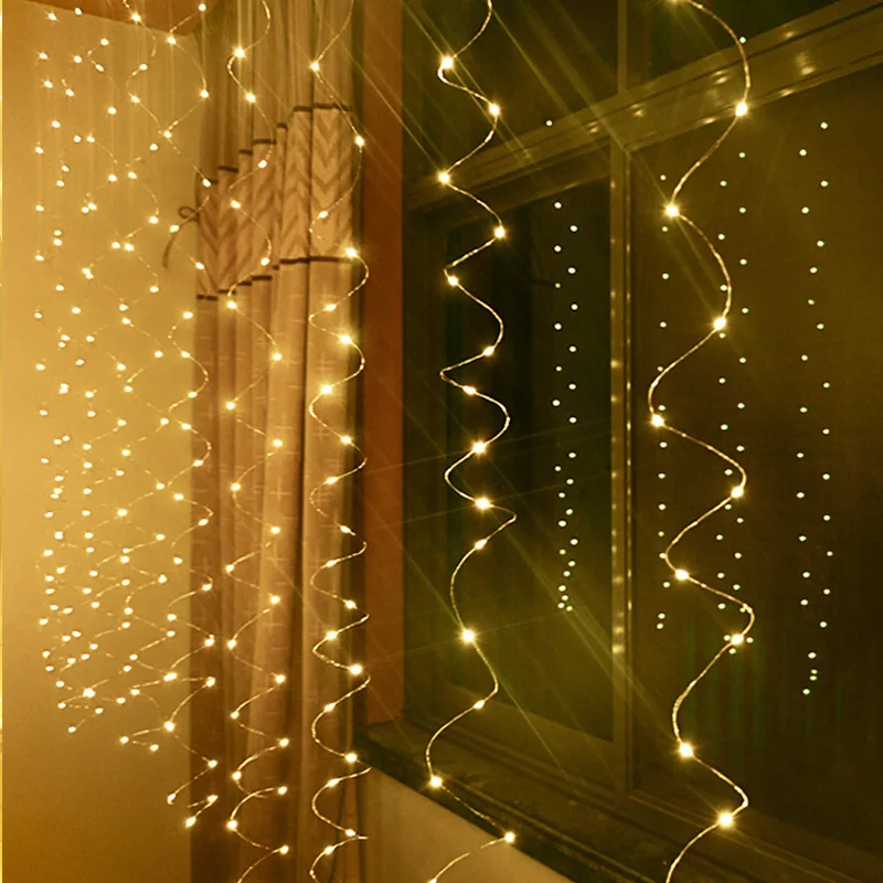 Luces LED impermeables con control remoto, cortina alimentada por USB, iluminación romántica para el hogar, Navidad, boda, 3m x 2m, 8 modos