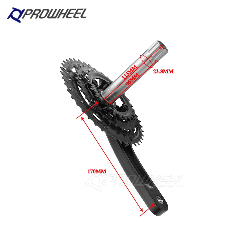 PROWHEEL-platos y bielas para bicicleta de montaña, 6/7/8/9/10/11 velocidades, manivela de 170mm, 22-30-40T, 24-32-42T, 26-36T, 28-38T
