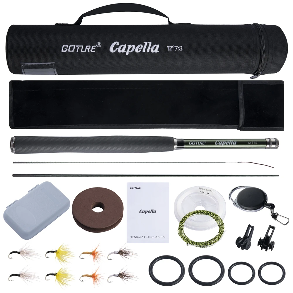 Goture-Kit de pesca Tenkara, caña de pescar con mosca de carbono ultraligera, juego de moscas Tippet de línea principal de 3,6 m, gancho y accesorios combinados
