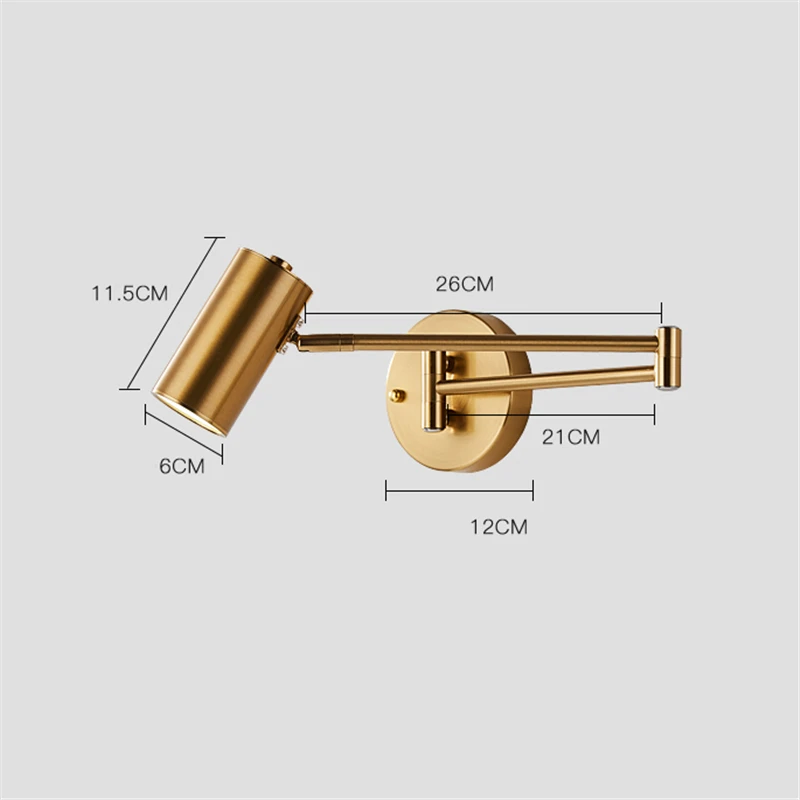 Lámpara de Pared Nórdica para Dormitorio, Lámpara de Pared LED Plegable, Ángulo Ajustable, Dorado/Negro, Iluminación Interior para el Hogar, Lámparas de Noche