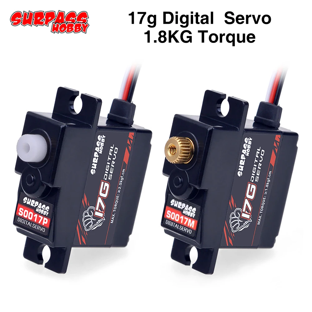 SURPASS Hobby 17g Micro Mini Servo S0017M engranaje 1,8 KG par Servo Digital para 1/16 1/18 RC coche helicóptero avión y barco