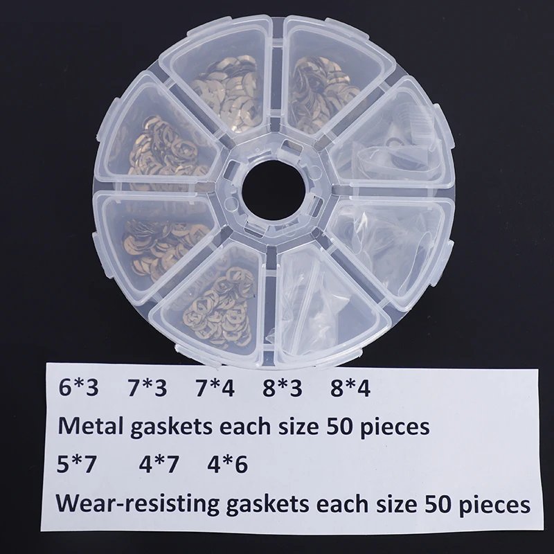 Juntas de Metal de nailon resistentes al desgaste, kit de reparación de 8 tamaños, accesorio de tijera de peluquería, PJ-0010, 400/800/1600 Uds.