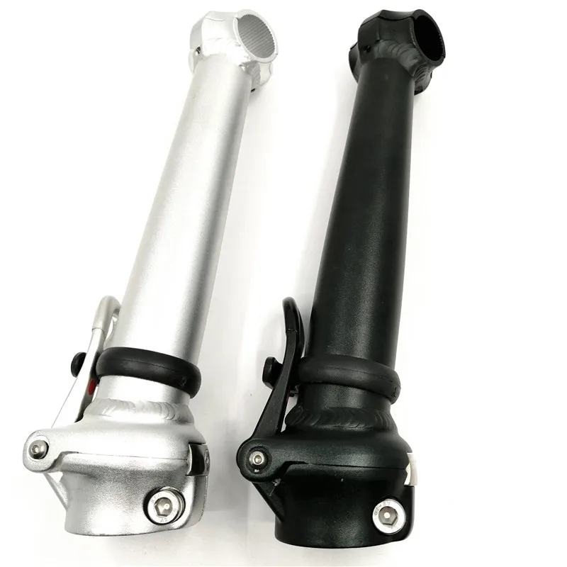 Vástago de bicicleta plegable 412, manillar de 25,4mm, horquilla de 28,6mm, 21,5 cm, doble tuerca, fijación interior, tubo de vástago plegable negro/plateado