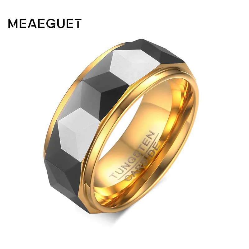 Meaeguet-Anillo de 8mm de ancho, Anillos de boda de carburo de tungsteno geométricos de corte facetado para hombre, joyería, Anillos masculinos, tamaño EE. UU. 7-12