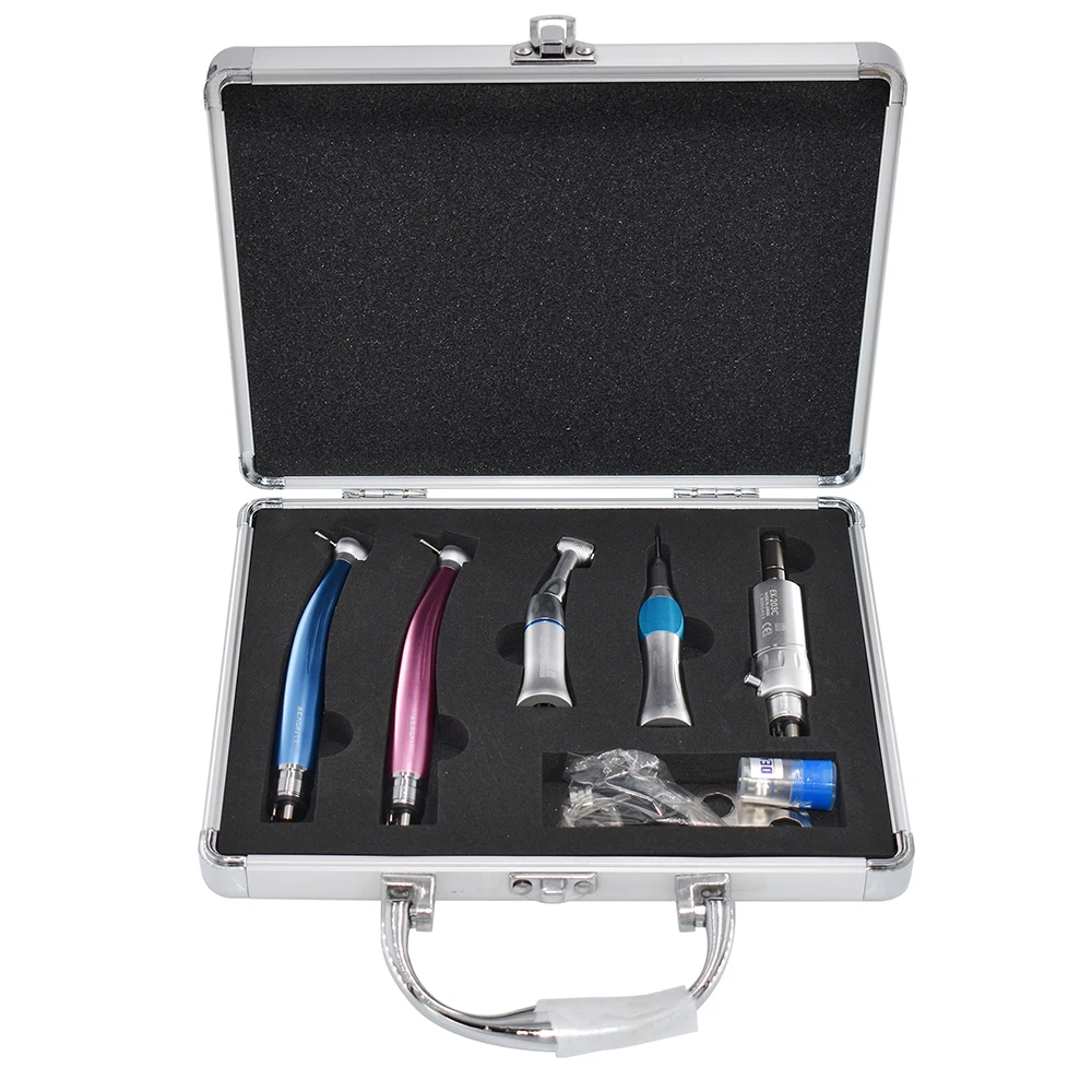 Kit de Equipo Dental: Pieza de mano de alta velocidad + Pieza de mano de baja velocidad, Contra-ángulo, Motor neumático recto tipo E de 4/2 orificios