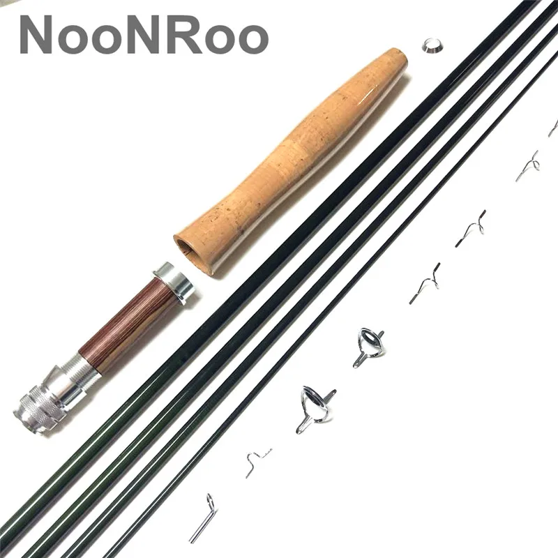 NooNRoo IM8 8 pies 6 pulgadas 4 piezas 1wt Kit DIY de caña de mosca de acción rápida con mango de corcho de grado A Combo de caña de pesca con mosca