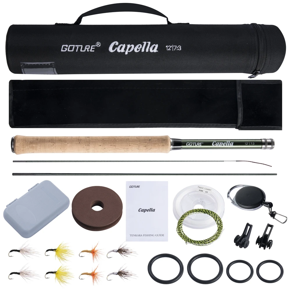 Goture-Kit de pesca Tenkara, caña de pescar con mosca de carbono ultraligera, juego de moscas Tippet de línea principal de 3,6 m, gancho y accesorios combinados
