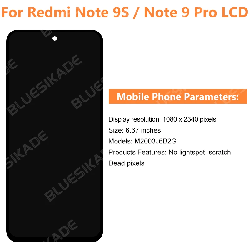 Para Xiaomi Redmi Note 9 Pro pantalla LCD M2003J6B2G Digitalizador de pantalla táctil para Redmi Note 9S LCD M2003J6A1G piezas de repuesto