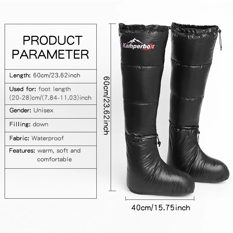 Botines de plumón para acampar, botas de dormir, saco de dormir, botín