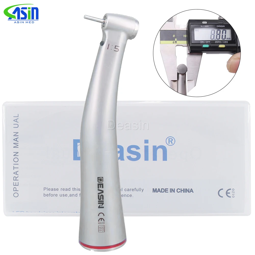 X95L MINI contraángulo Dental 1:5 pieza de mano de velocidad creciente contraángulo LED fibra óptica Quattro Spray anillos rojos