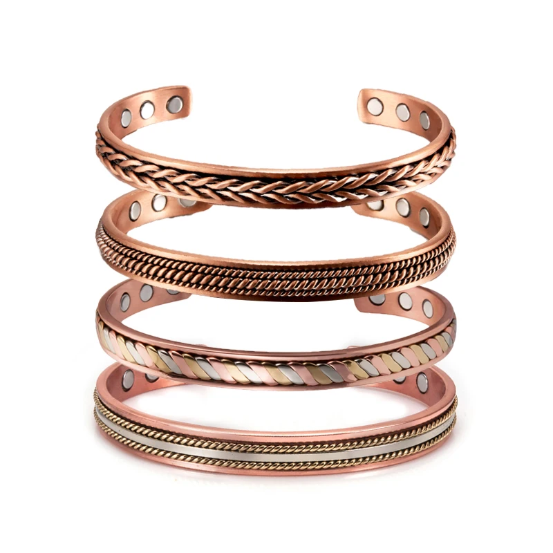 Pulsera magnética de cobre puro trenzado, brazaletes ajustables para hombres y mujeres, antritis, alivio del dolor, joyería energética para la salud