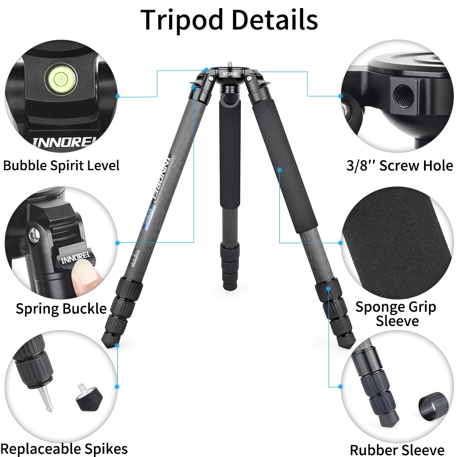 Trípode profesional NT364C de fibra de carbono para cámara DSLR, videocámara, resistente, carga máxima de 25kg, soporte para cámara de observación de aves