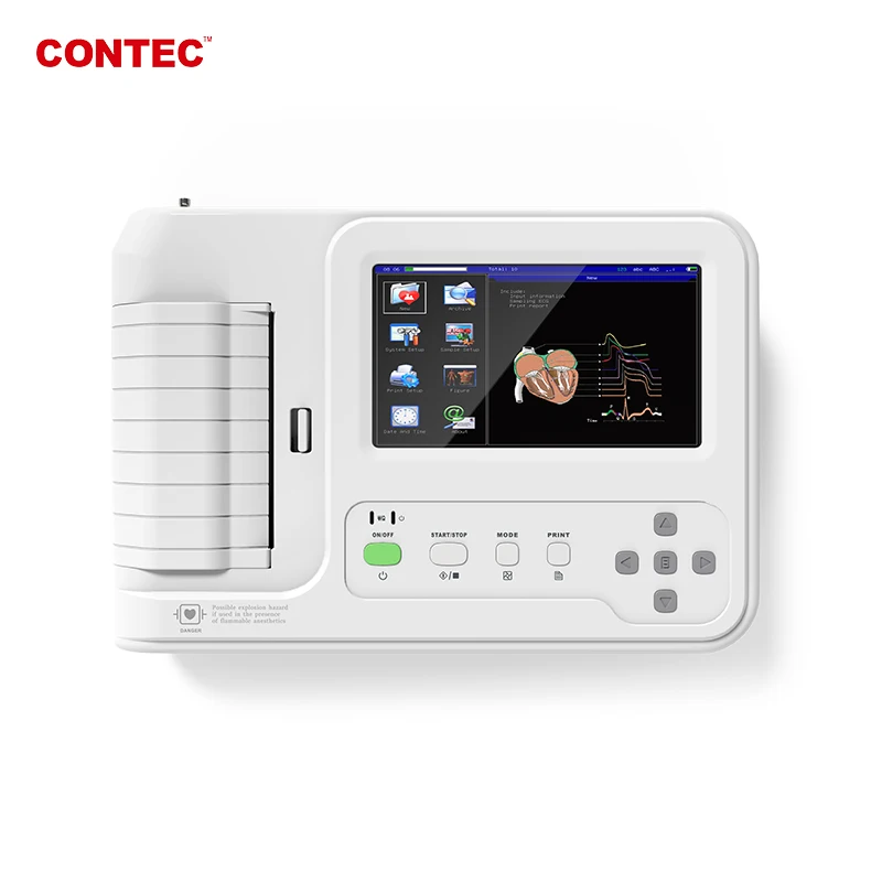 CONTEC-electrocardiógrafo Digital ECG600G, pantalla táctil, 6 CANALES, 12 cables, Monitor EKG con impresora térmica