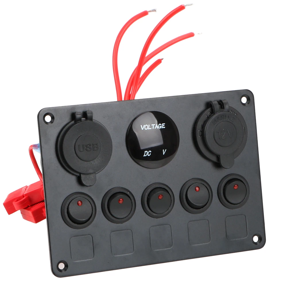 Panel de interruptor LED de 12V, 24V, 5 botones, cargadores USB, calibre de 3,0 voltios para coche, barco, camión, remolque, accesorios para caravana