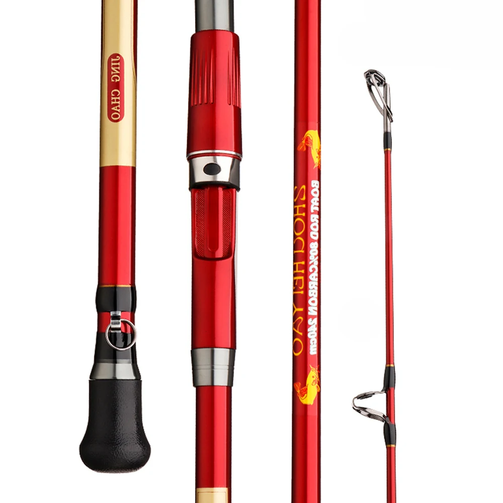 Caña de pescar de fibra de alto carbono, potencia máxima de 30kg, 1,8 m, 2,1 m, 2,4 m, caña de pescar de Jigging lento para barco de mar, 3 secciones, agua salada del océano