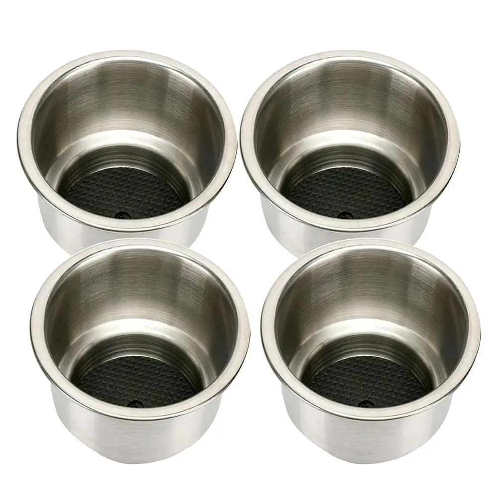 4X soporte para bebidas con forma de taza empotrada de acero inoxidable para barco marino con portavasos de drenaje