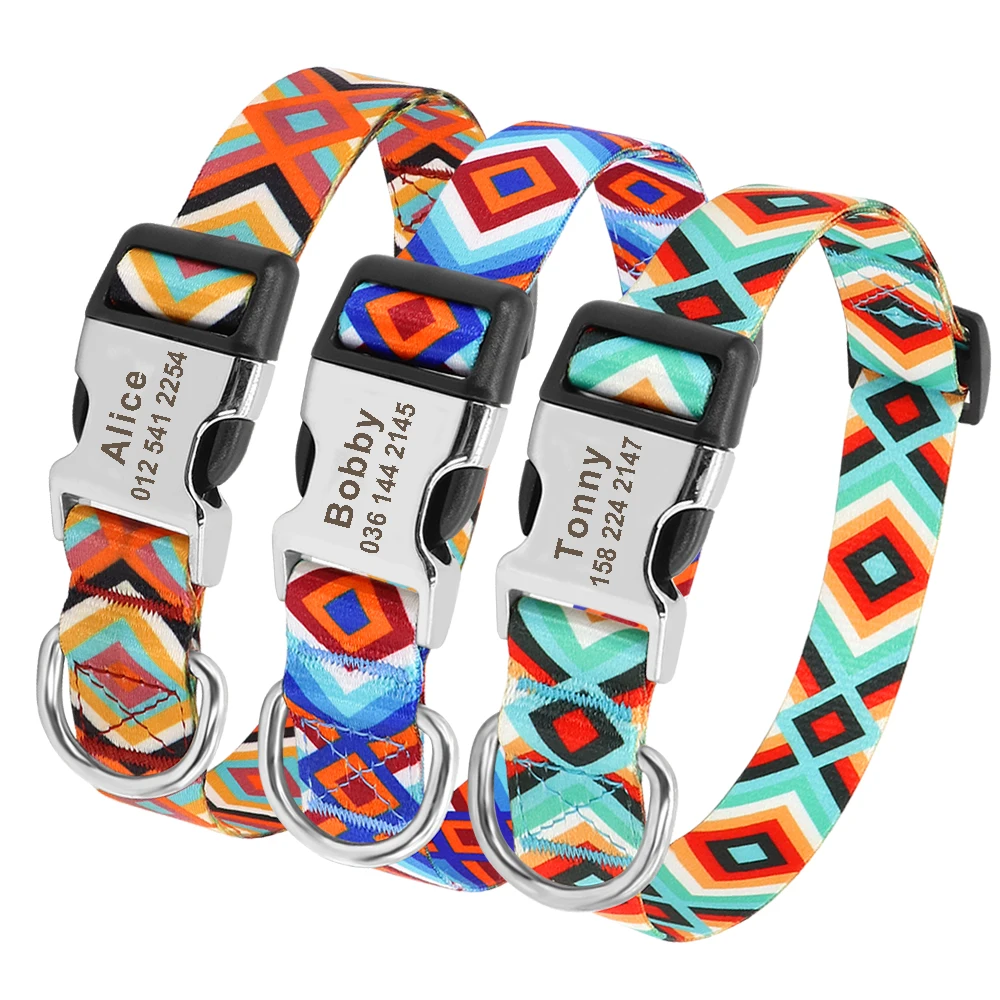 Collar de nailon personalizado para perros, Collar personalizado para mascotas, etiqueta de identificación grabada, hebilla de placa con nombre para perros pequeños, medianos y grandes, Pitbull Pug