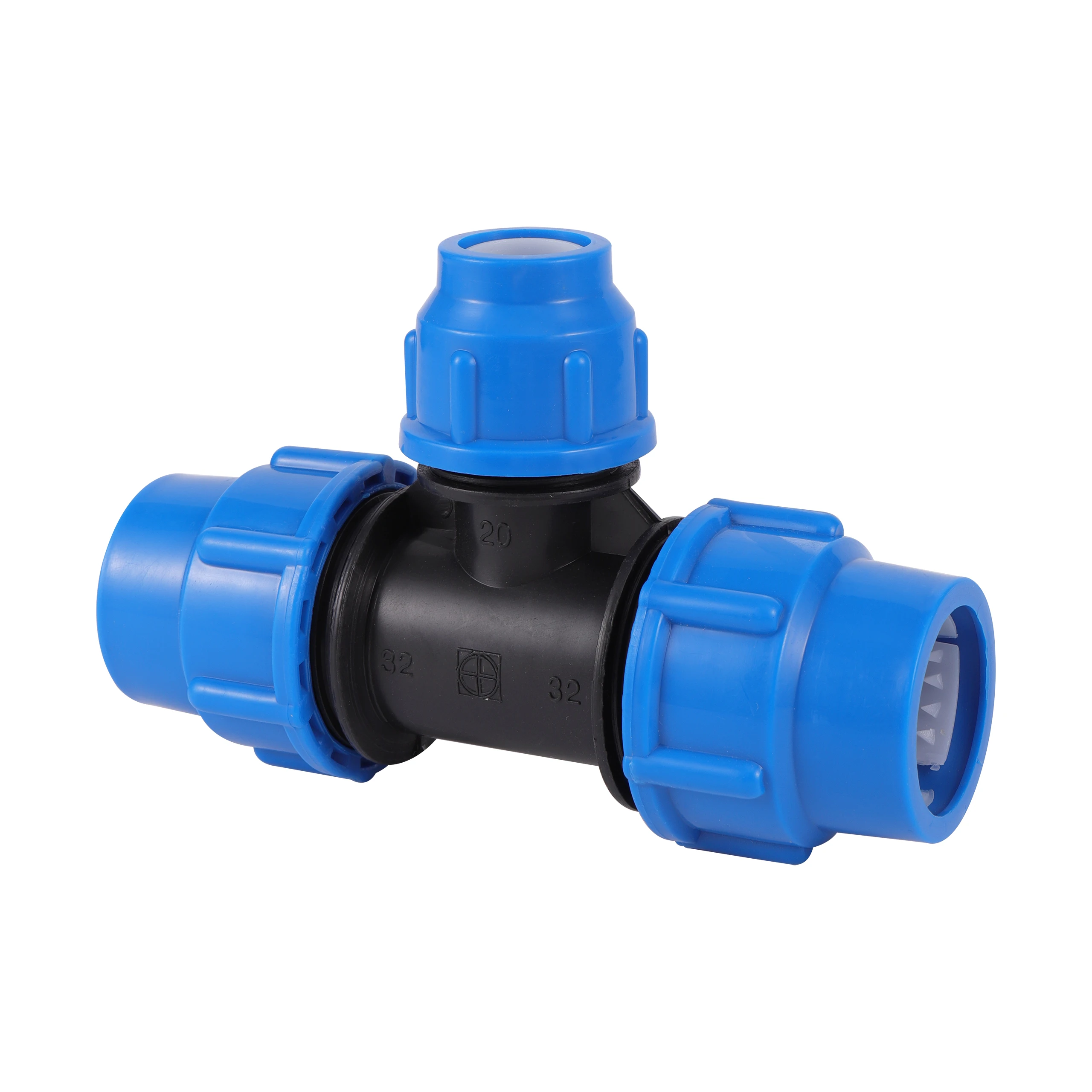 Conector reductor en T de tubo de PVC PE de 20/25/32/40/50mm, divisor de agua, conector de conversión de tubería de riego de jardín agrícola, azul
