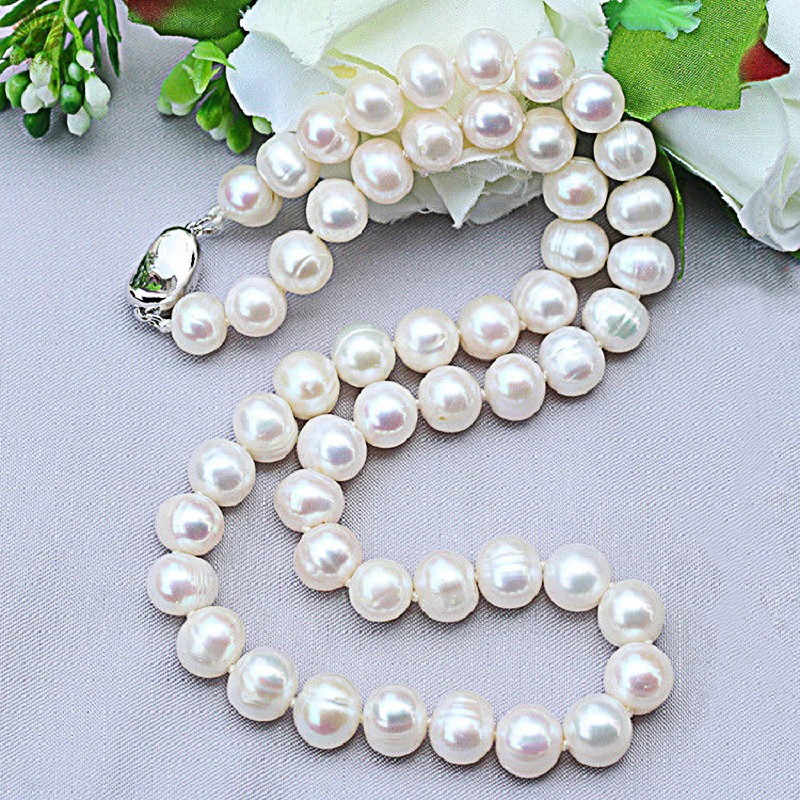 Collares de perlas naturales, joyería de perlas de agua dulce de 9-10mm, collar de plata de ley 925 para mujer, regalo de compromiso
