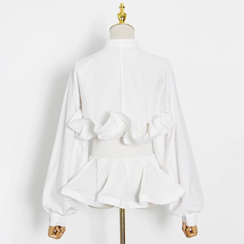 TWOTWINSTYLE-blusa elegante con volantes para mujer, Blusa de manga larga con cuello levantado, Túnica coreana, moda femenina, novedad