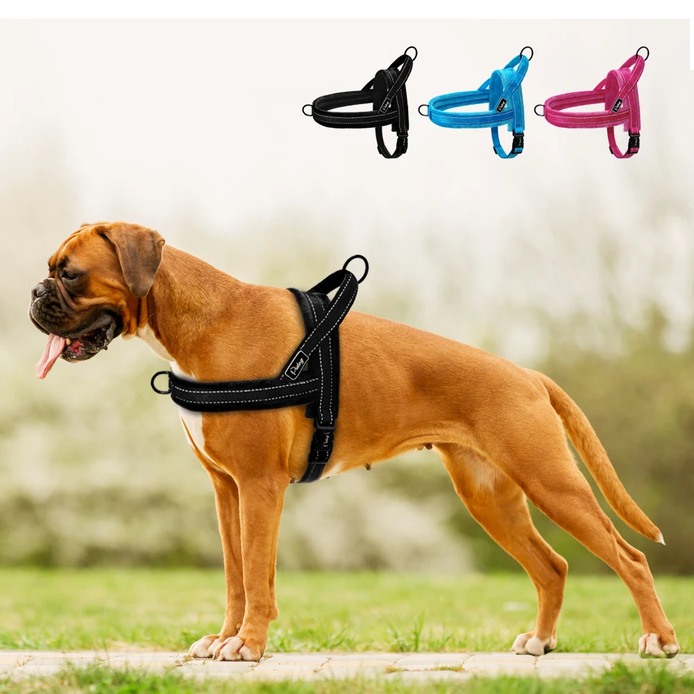 Arnés para perros sin tirones, arnés grande de nailon para perros, chaleco reflectante para mascotas, arneses con correa acolchada para perros pequeños y medianos, Pitbull Buldog