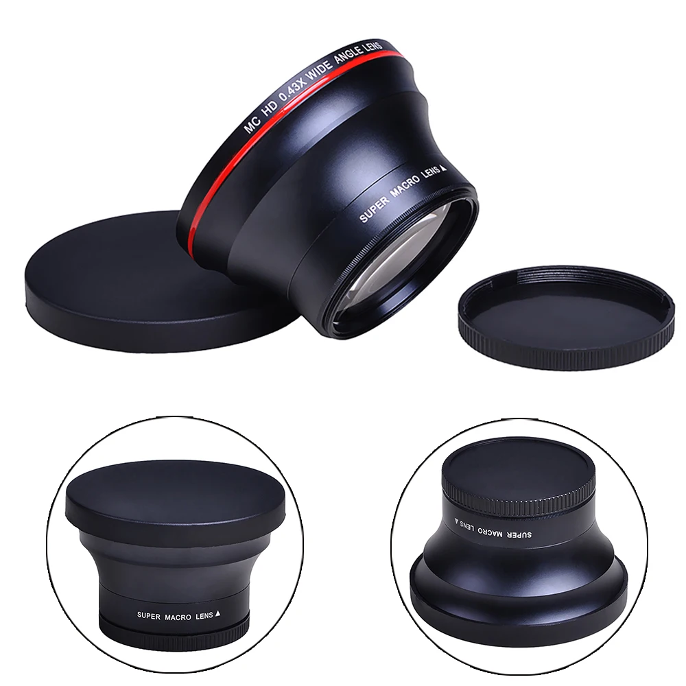 52 55 58MM 0,43x lente de cámara gran angular HD profesional Macro para Canon EOS Rebel 77D T7i T6s T6i T6 T5i T5 T4i T3i T3 SL1 1100D