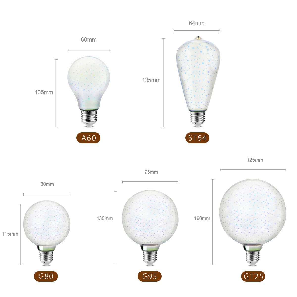 Bombillas LED Incandescentes Vintage con Efecto 3D, Lámpara Edison Retro E27 AC110V-220V, Bombilla Decorativa para Fiestas G80 G125