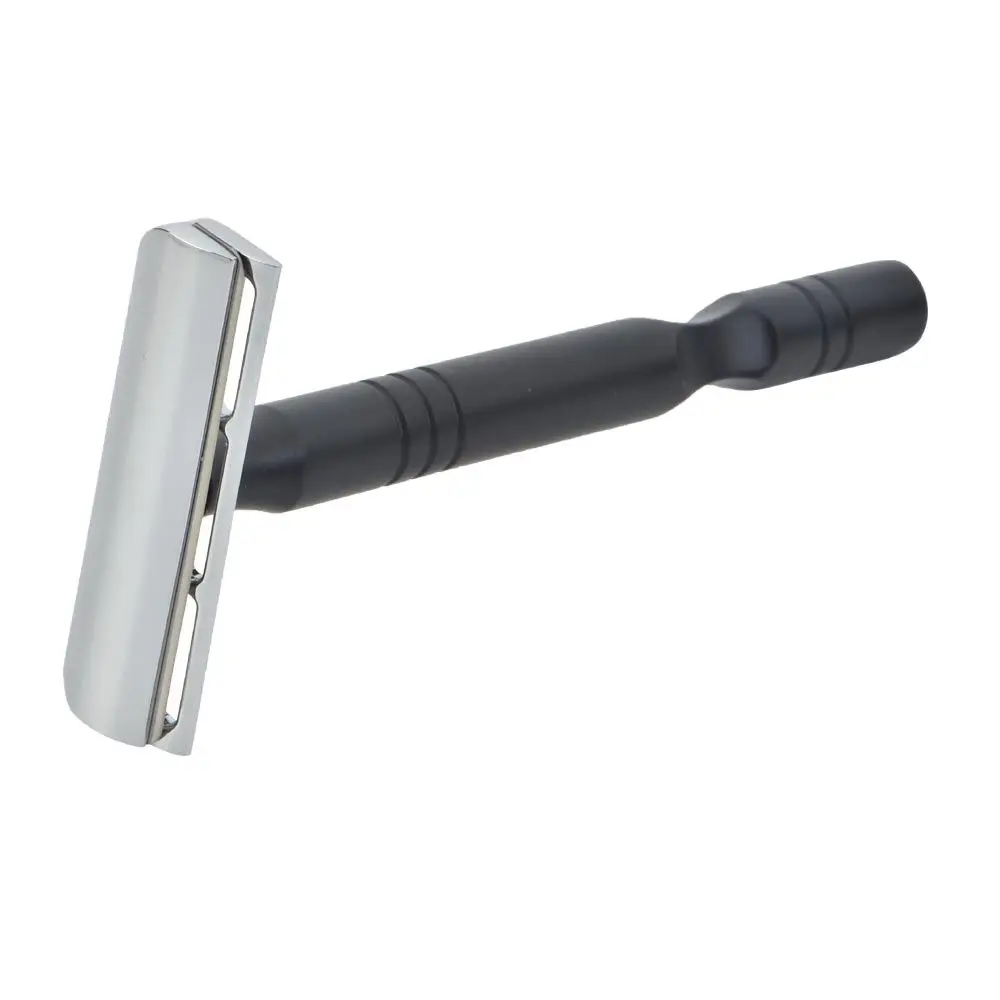 YAQI-navaja de afeitar para hombre, máquina de afeitar de seguridad con mango de aluminio de Color cromo y negro, peso ligero, cuchilla de CA Excalibur de un solo filo