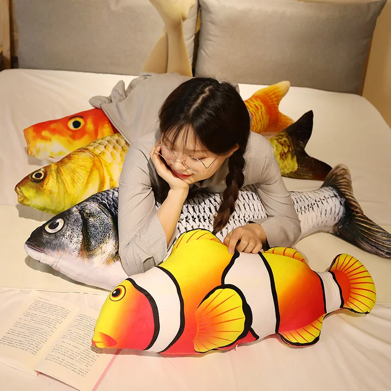 30-80cm simulación 3D pez dorado juguetes de peluche Animal suave carpa almohada de felpa sofá creativo cojín regalo juguete para niños