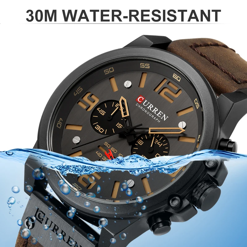 Relojes CURREN para hombre, marca de lujo, reloj de pulsera deportivo resistente al agua, cronógrafo de cuarzo, reloj militar de cuero genuino, reloj Masculino