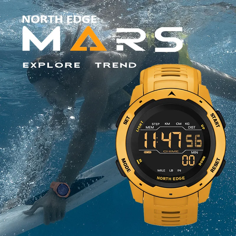 Reloj Digital NORTH EDGE para hombre y mujer, reloj deportivo con doble horario, podómetro para correr, cuenta atrás, resistente al agua, 50m, alarma, reloj militar