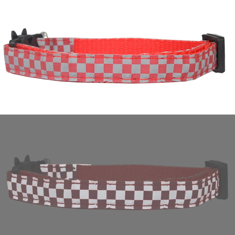Nuevo Collar reflectante a cuadros para mascotas, ID personalizado, grabado gratis, nailon para gato, ajustable para cachorros y gatitos, collar