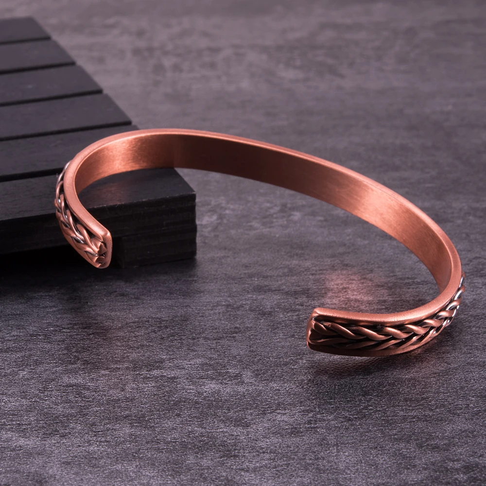 Pulsera magnética de cobre puro trenzado, brazaletes ajustables para hombres y mujeres, antritis, alivio del dolor, joyería energética para la salud