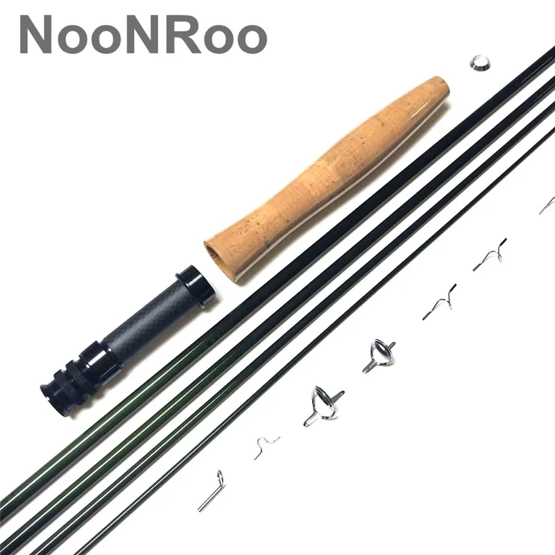 NooNRoo IM8 8 pies 6 pulgadas 4 piezas 1wt Kit DIY de caña de mosca de acción rápida con mango de corcho de grado A Combo de caña de pesca con mosca