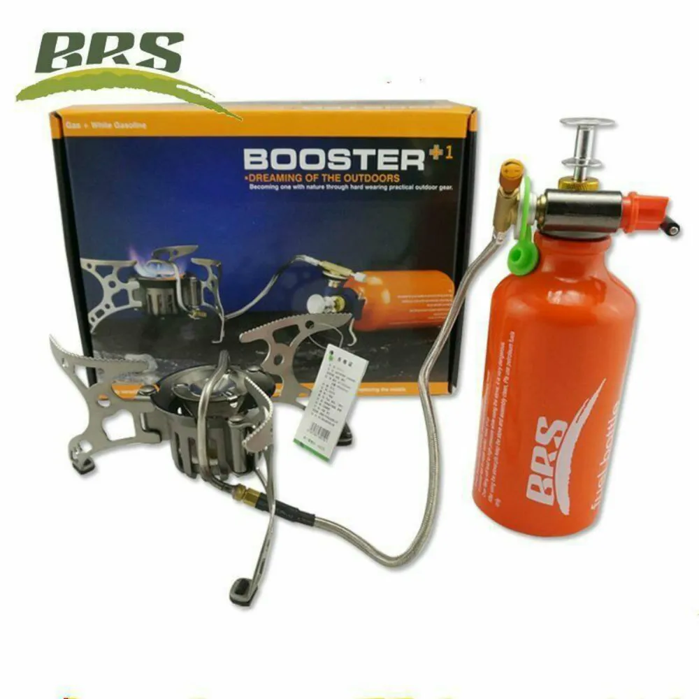 BRS-8 Estufas de camping portátiles para uso en exteriores, multiuso para aceite/gas, con una botella de combustible, utensilios de cocina plegables para senderismo, juego de quemadores para picnic.