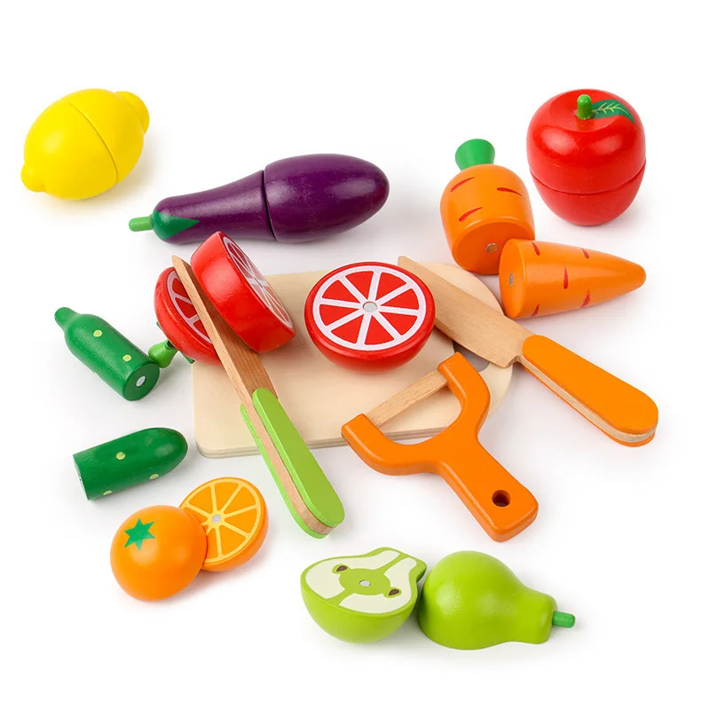 Juguete de madera para cortar frutas y verduras, juego de simulación de comida, juego de rol de cocina, juguetes educativos para edades tempranas Montessori para niños