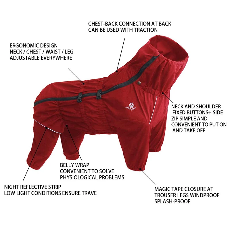 Abrigo para perros, chaqueta para exteriores, ropa impermeable para invierno, mono grande, impermeable reflectante para perros medianos y grandes