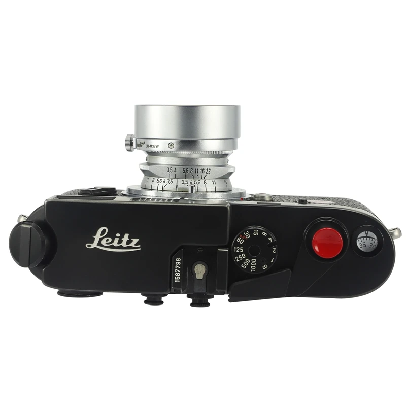 Haoge LH-M37W Parasol de metal para lente Leica Leitz Elmar 3.5cm 35mm f3.5 Reemplaza A36 Plata