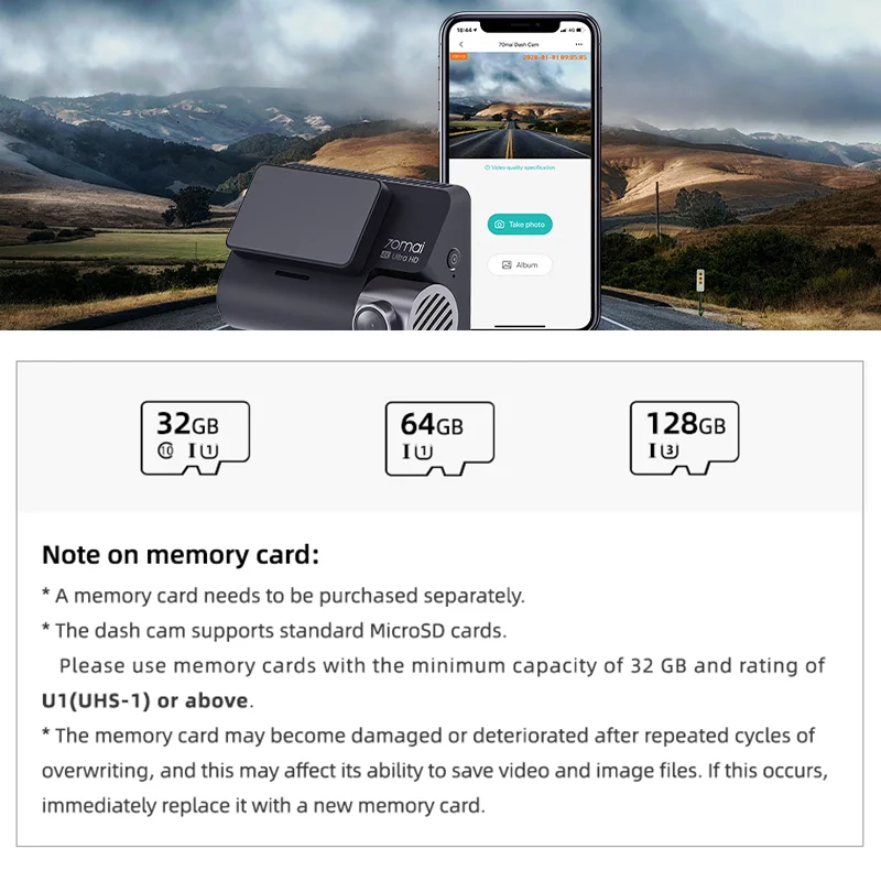 Tarjeta Micro SD de alta resistencia, 32GB, 64GB, 128GB, USH-3 para cámara de salpicadero 70mai 4K A810 A800SE A800S A510 A500S M310 S500, tarjeta EAGET