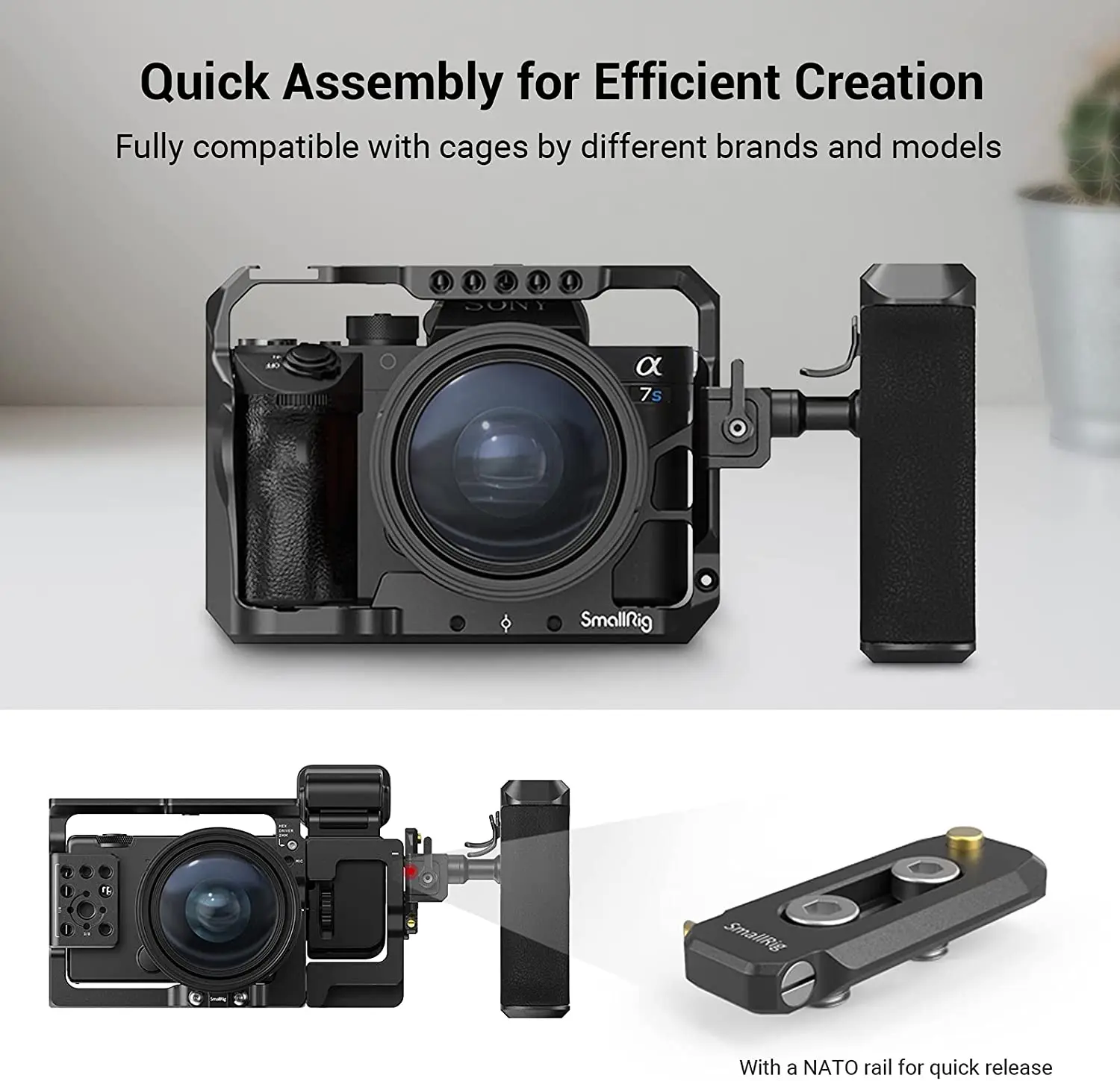 SmallRig-empuñadura giratoria de 360 grados para cámara NATO, mango lateral izquierdo para DLSR, jaula/funda para cámara Sony con riel NATO 3260