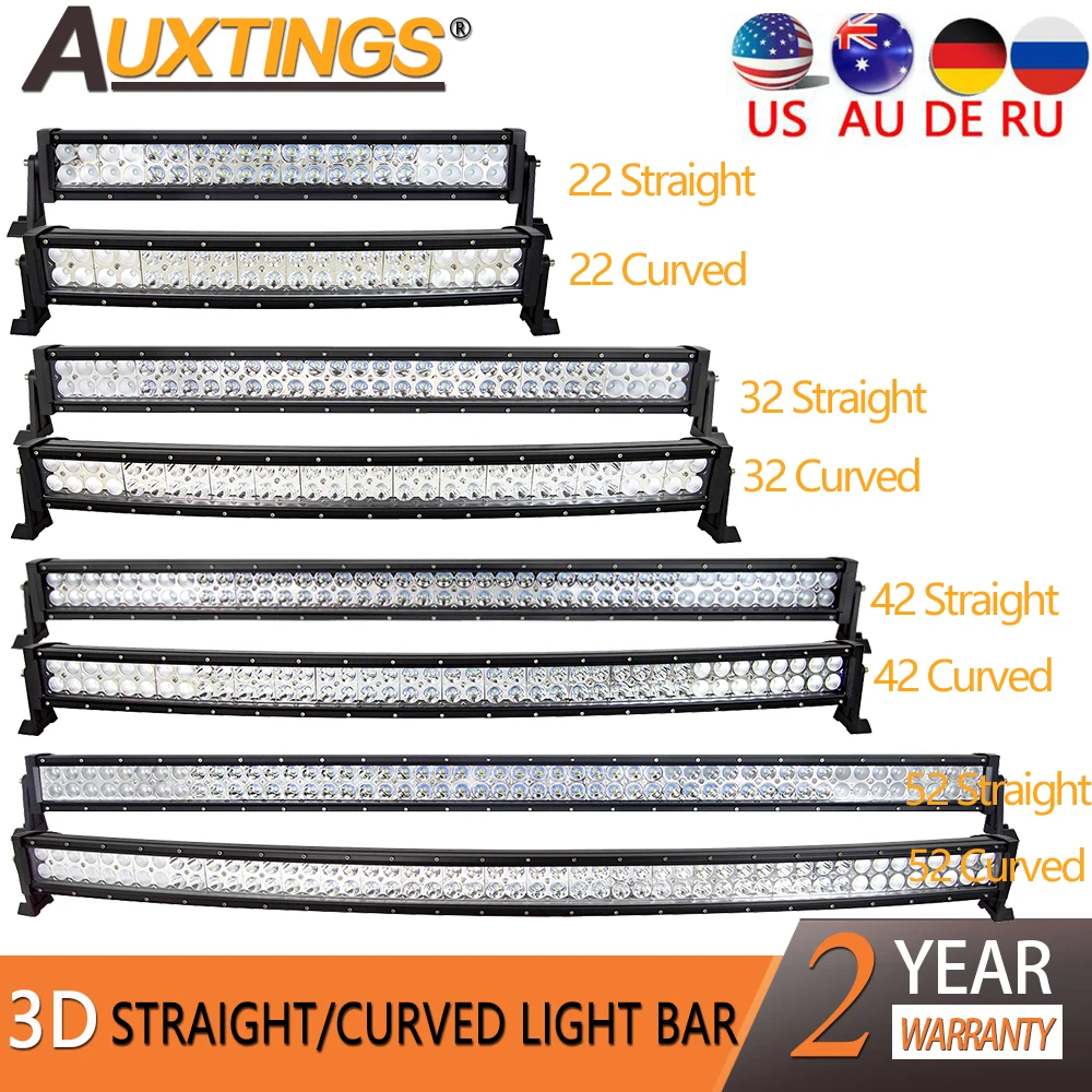 Auxtings 22 32 42 52 ''en barra de luz Led curvada/recta COMBO barra de luz de trabajo Led conducción todoterreno coche camión 4x4 SUV ATV 12V 24V