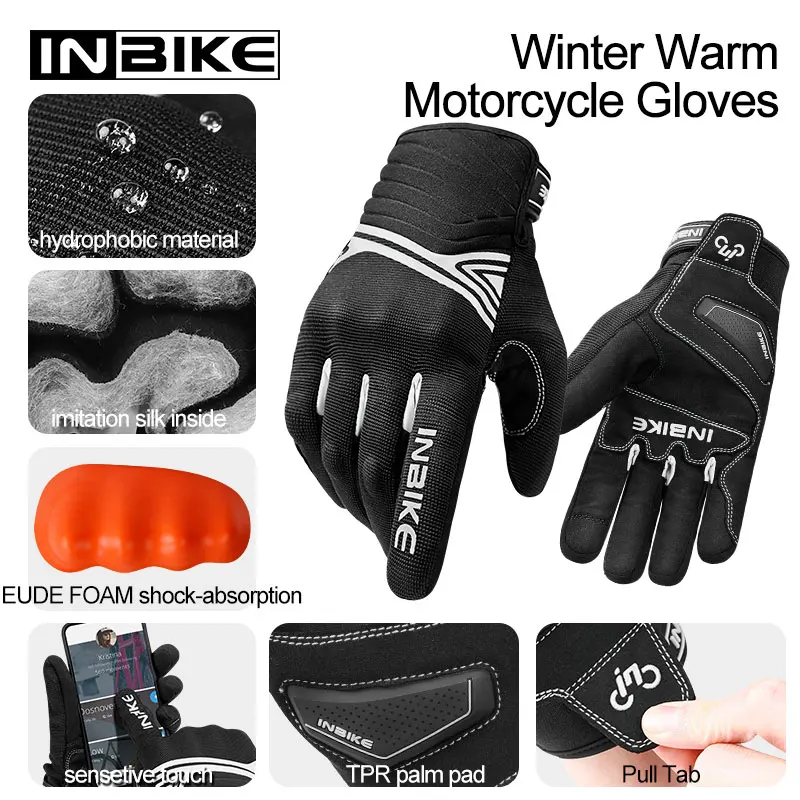 INBIKE-guantes de ciclismo de invierno para hombre, guantes de dedo completo para bicicleta de montaña y motocicleta, guantes a prueba de golpes con pantalla táctil para conducir Motor